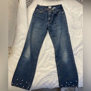 Calvin Klein jeans with embellished pearl hem; bootcut; size 6